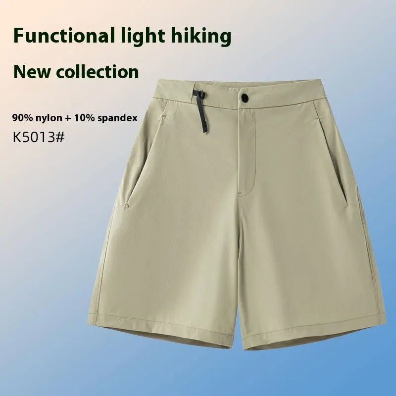 Men's quick-drying sports shorts in Army Green colour on a grey background.