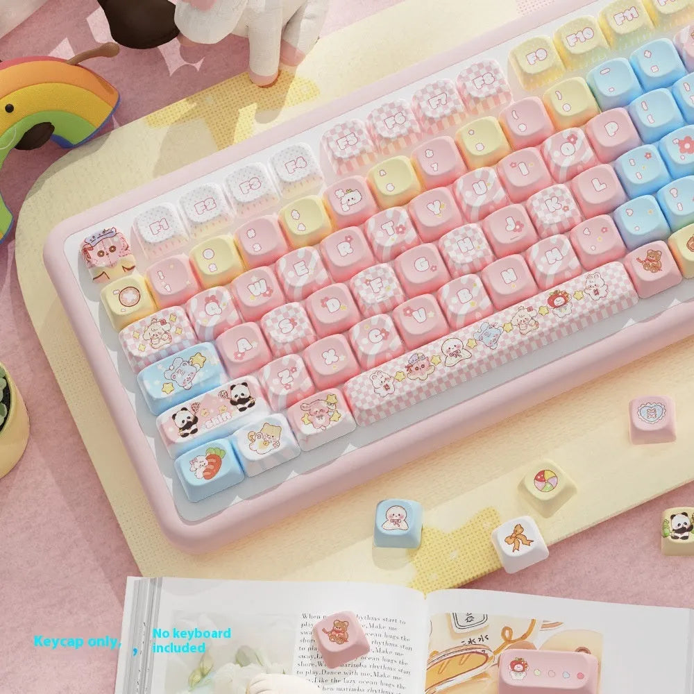 Doll theme sublimation printed PBT key cap set for mechanical keyboards in box.