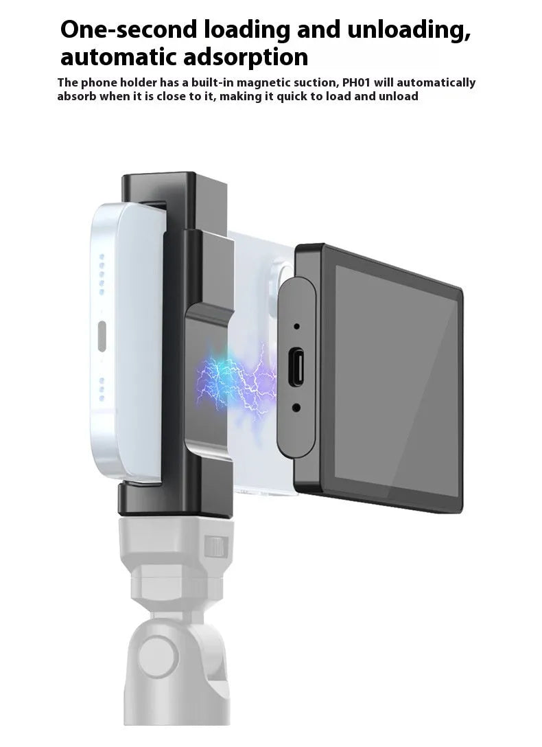 Mobile phone selfie mirror display screen with magnetic suction clip and Bluetooth remote control in black