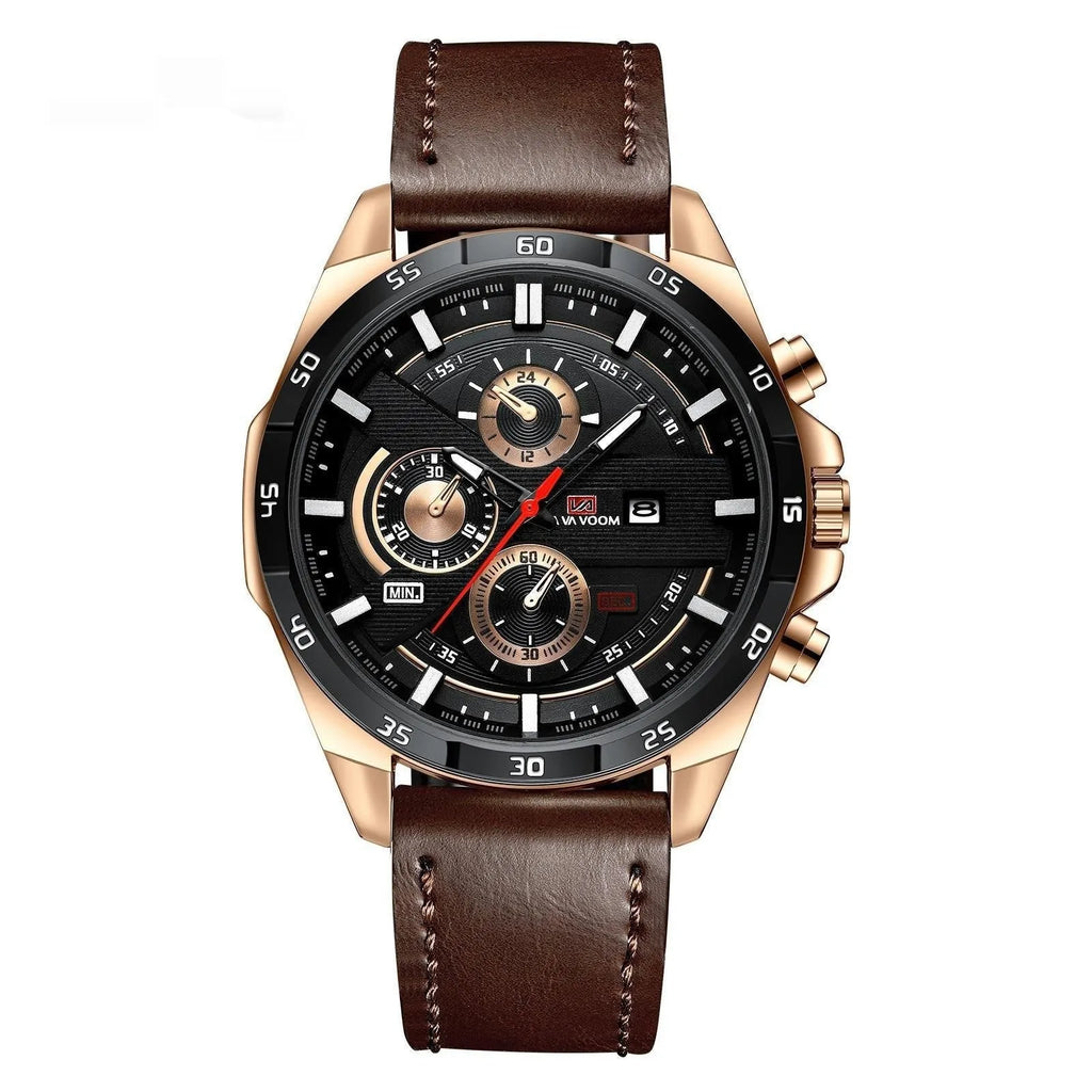 Men's casual quartz watch with waterproof construction and calendar function in multiple colour options