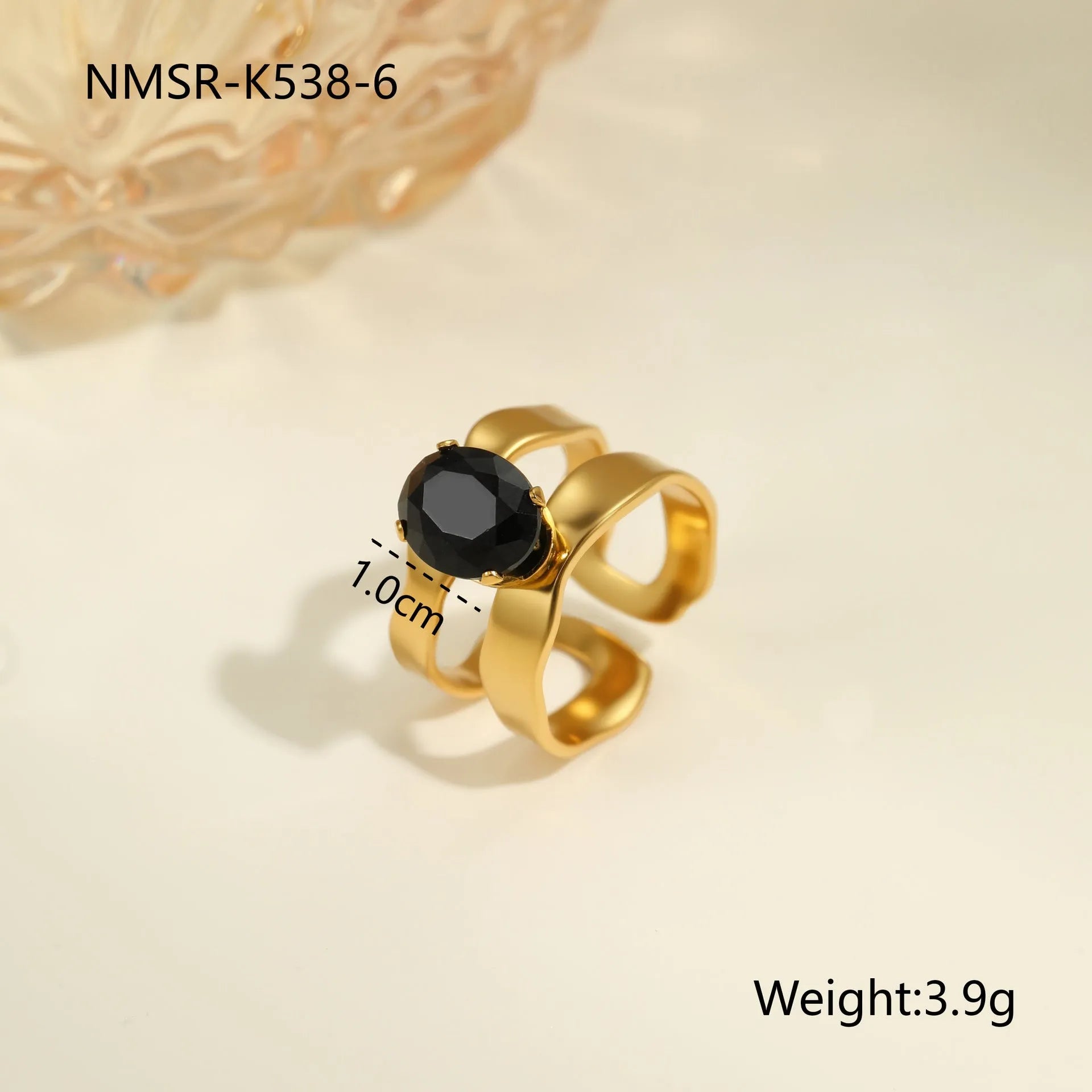 Geometric open mouth adjustable ring with inlaid zircon detailing on electroplated stainless steel