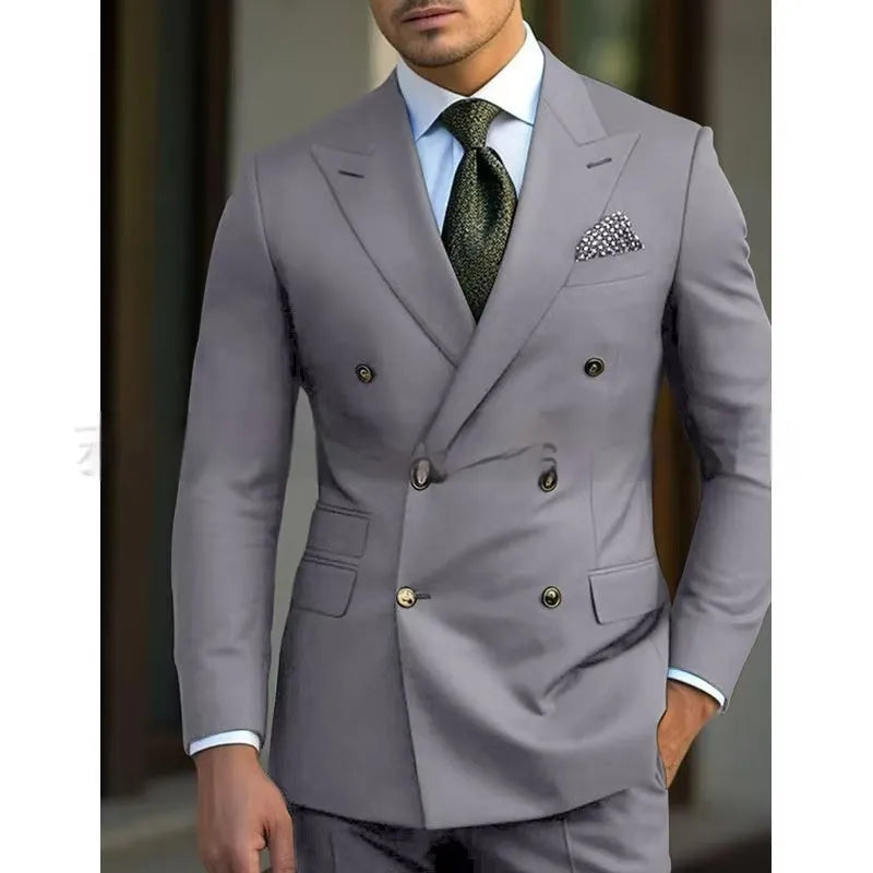 Men's brown two-piece business suit with regular cut on a hanger