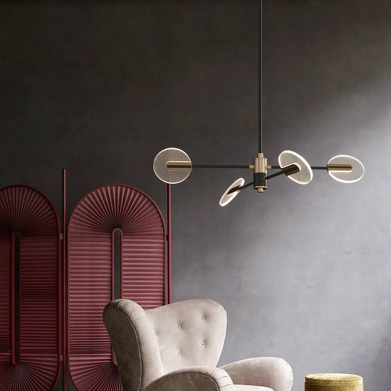 Nordic style iron and acrylic LED pendant chandelier with multiple heads for dining room lighting