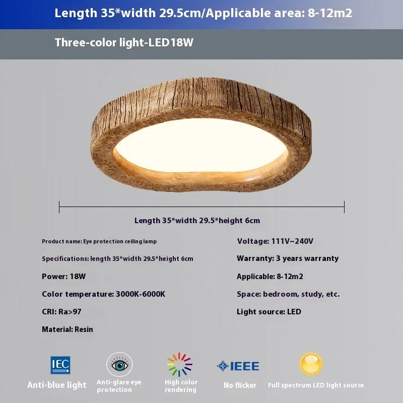 Wood grain finish circular ceiling lamp in new Chinese style with LED lighting