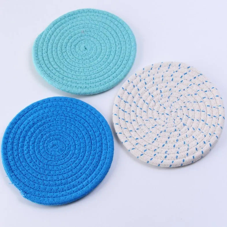 Cotton cord round coaster and placemat three-piece set in modern simple style with 18cm diameter