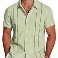 Men's slim fit Hawaiian short sleeve shirt with digital printed pattern and elastic polyester fabric