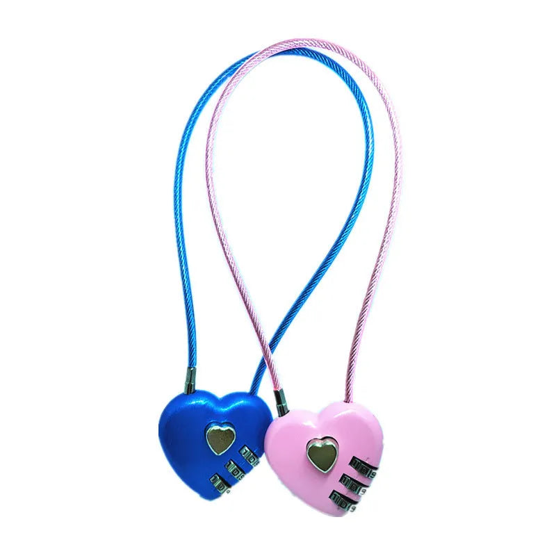 Peach heart shaped ABS plastic padlock with a long steel wire rope in one of six colour options.