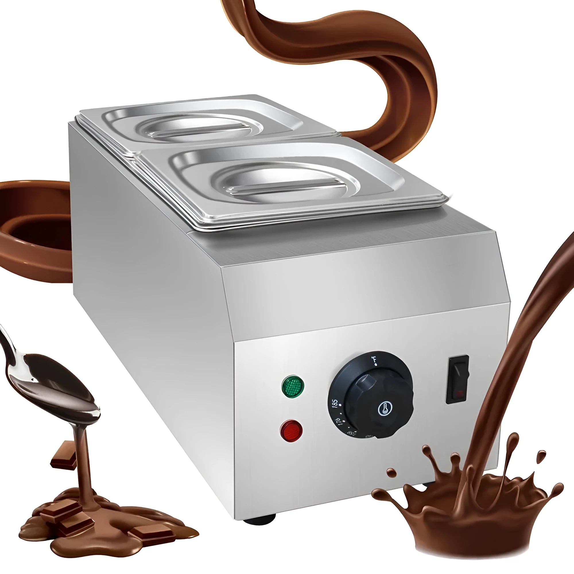 Commercial electric chocolate melting machine with double pot and temperature control display