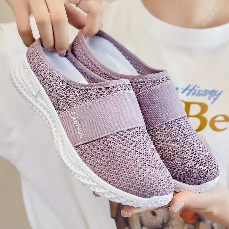 Women's casual shoes with mesh upper and hollow out design in flat heel round toe style