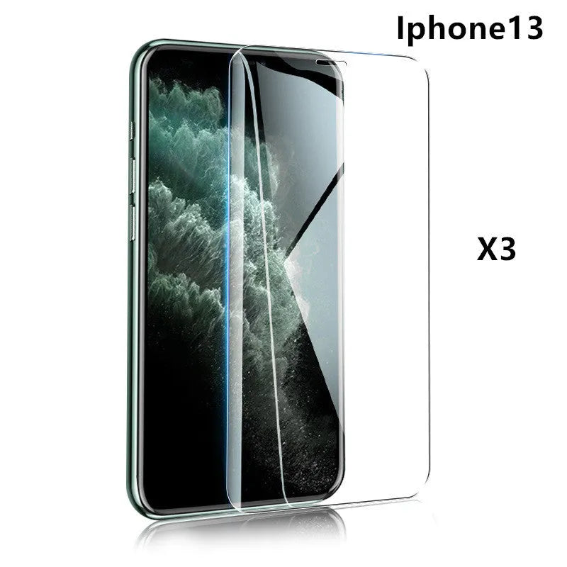 Tempered glass screen protector with 9H hardness for smartphones on a clean surface.