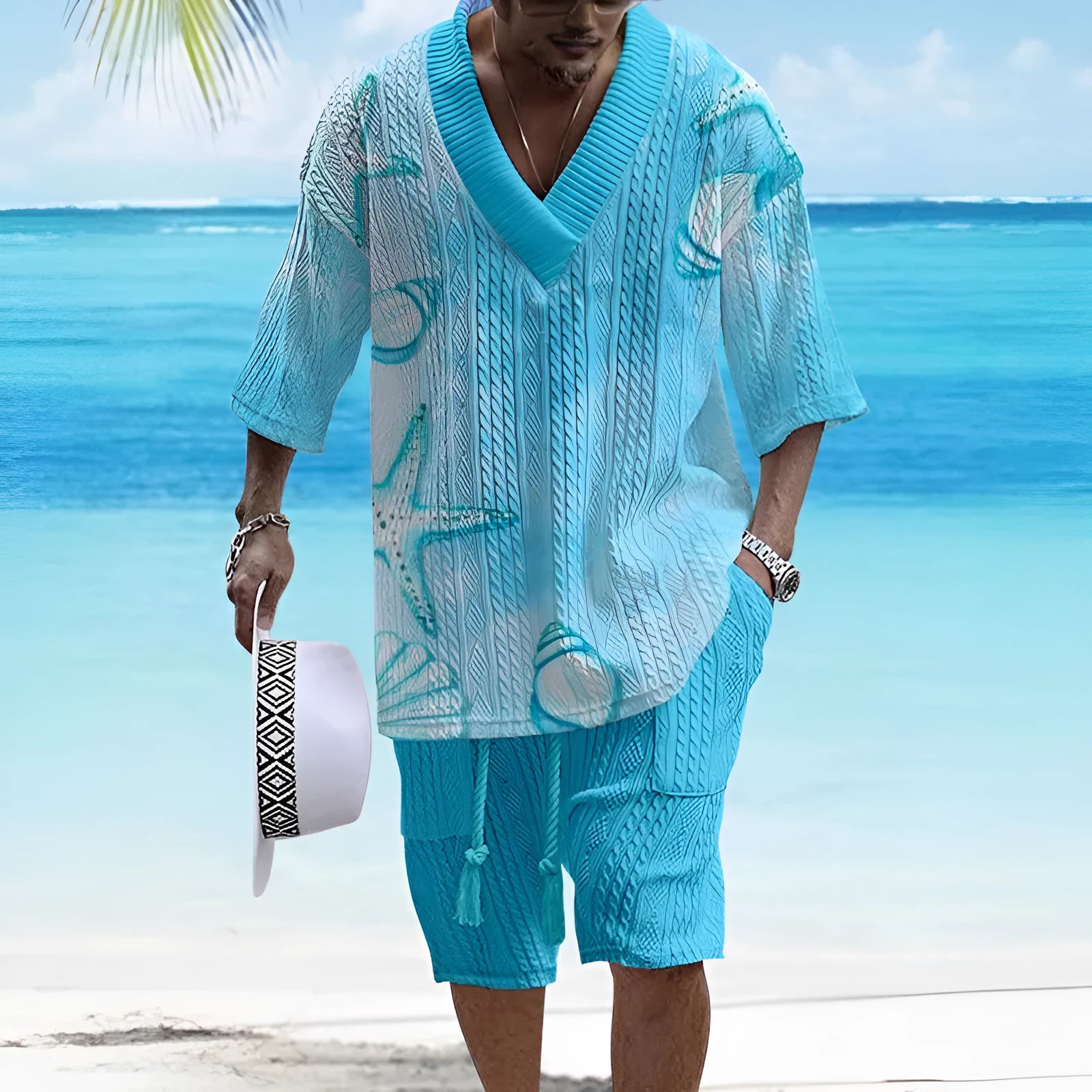 Loose casual short sleeve suit set for men in polyester fibre available in multiple colours