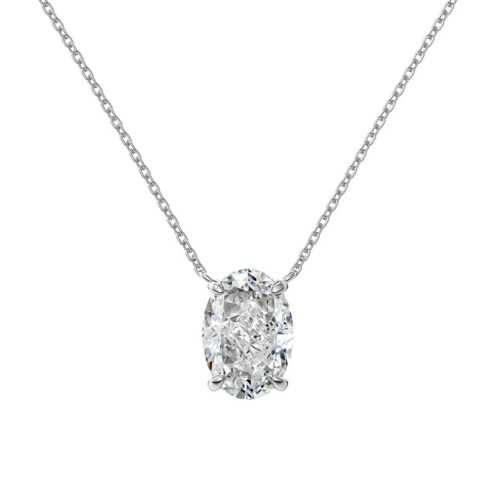 Sterling silver necklace with geometric oval ice flower pendant in gold plating