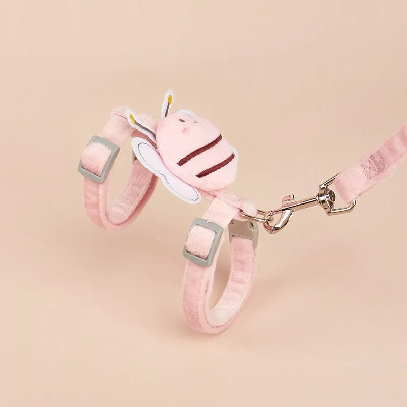 Bee-shaped adjustable cat harness and leash set in pink, yellow, or blue colours