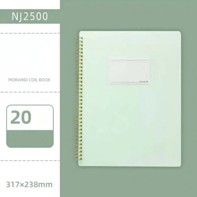Morandi blue PP A4 coil file book with 20 display sheets on a white background