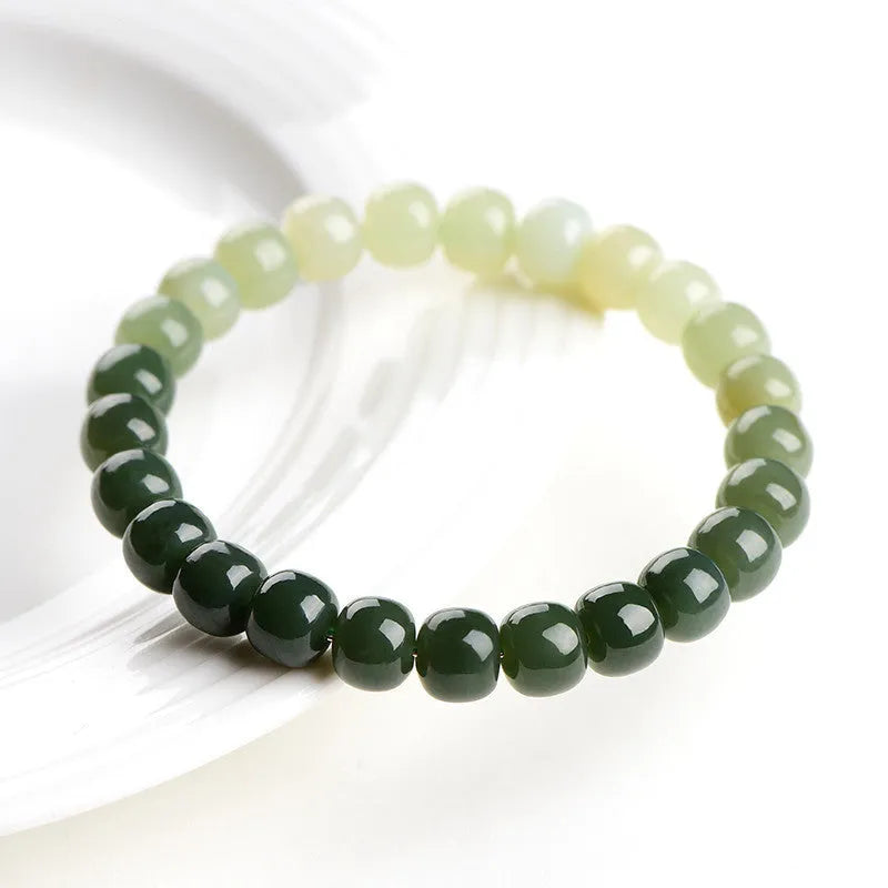 Hetian jade bracelet with water gradient colour and polished beads