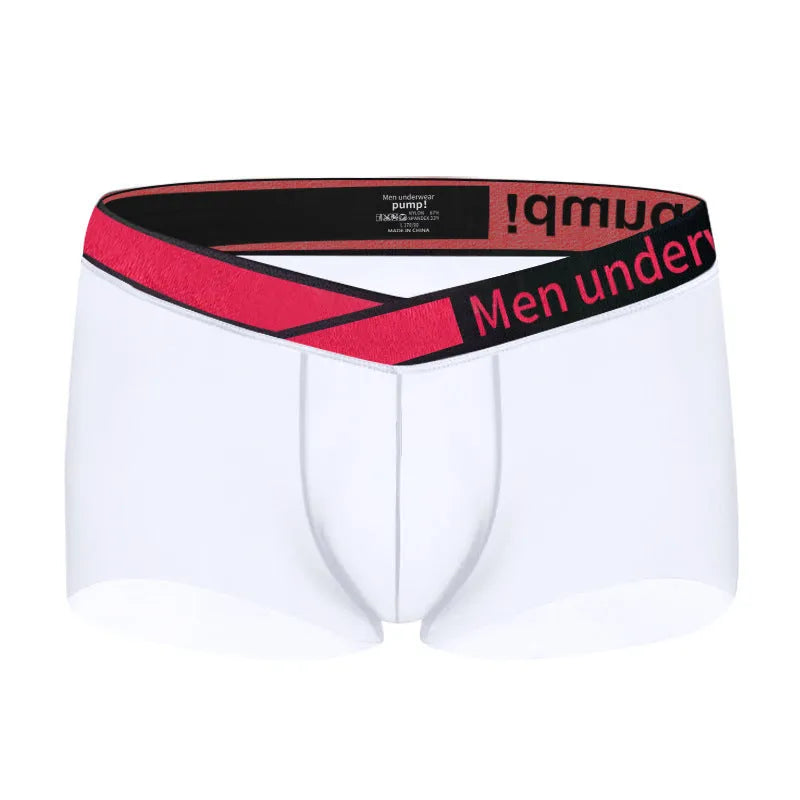 Men's black low waist seamless underwear with a red gradient laser print design on the front