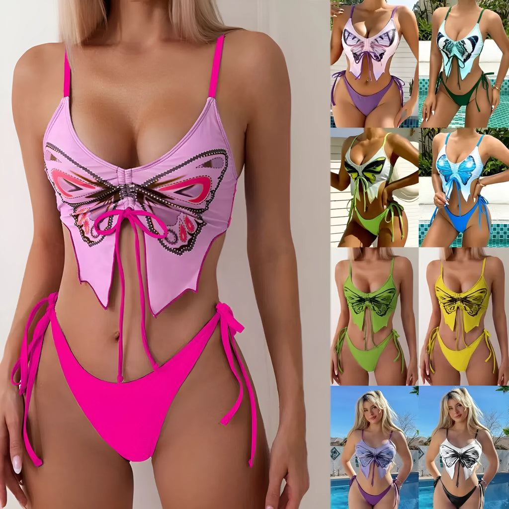 Women's bow ins style split bikini suit in polyester fabric for swimming and fitness