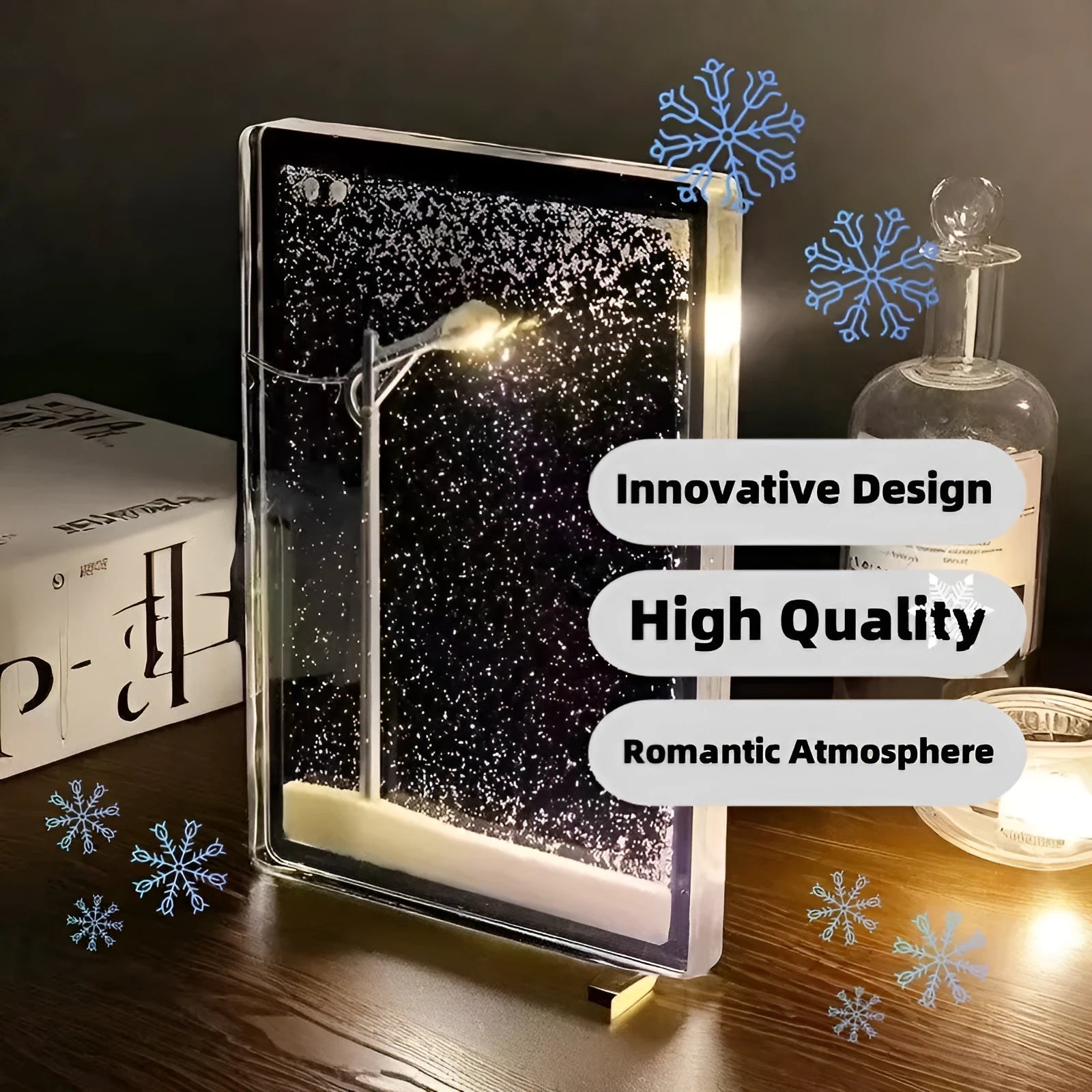 DIY snowflake night light kit materials with LED components for creating snowy landscape decoration