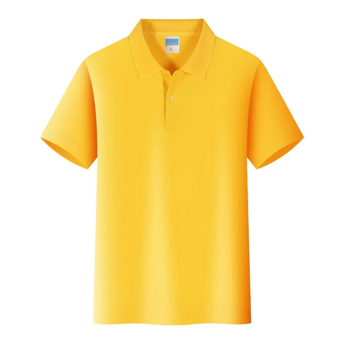 Men's short-sleeved cotton work shirt on a hanger, straight pullover style for embroidery.