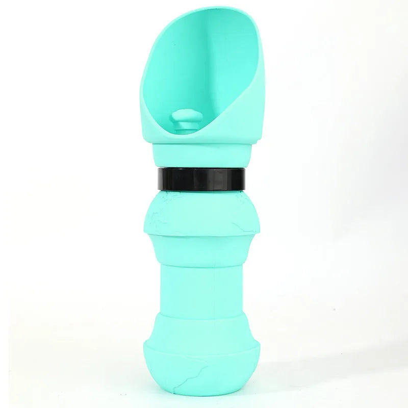 Silicone folding pet water cup shown both expanded as bowl and collapsed flat, 550ml capacity