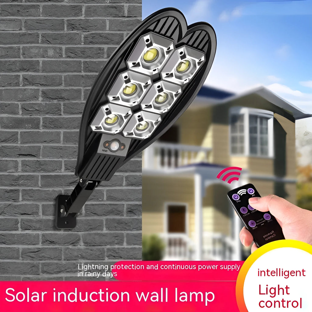 6-eye sword outdoor solar garden lamp with remote control on wooden surface