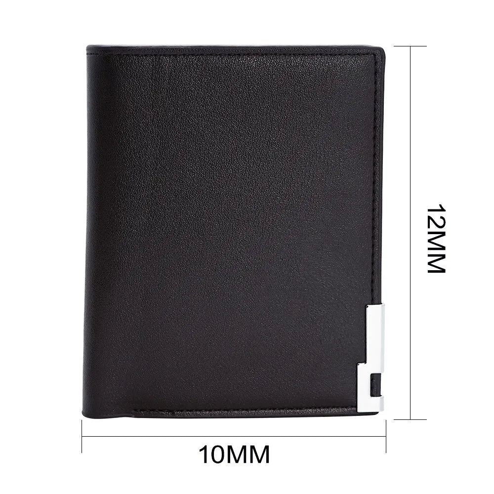 Men's brown leather wallet with a silver zipper fastening, shown open to reveal multiple card slots.