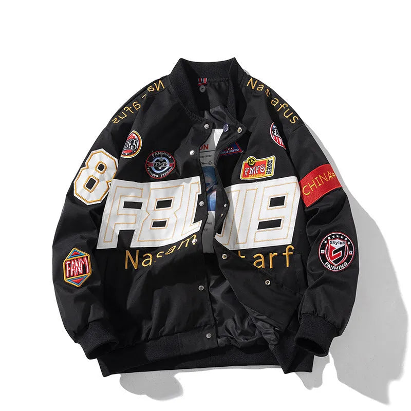 Black blue red American motorcycle baseball uniform with hooded detachable cotton padded options