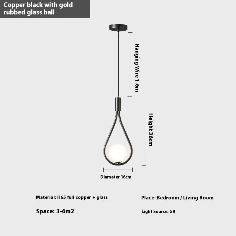 Copper modern minimalist bedside chandelier for bedroom ceiling.