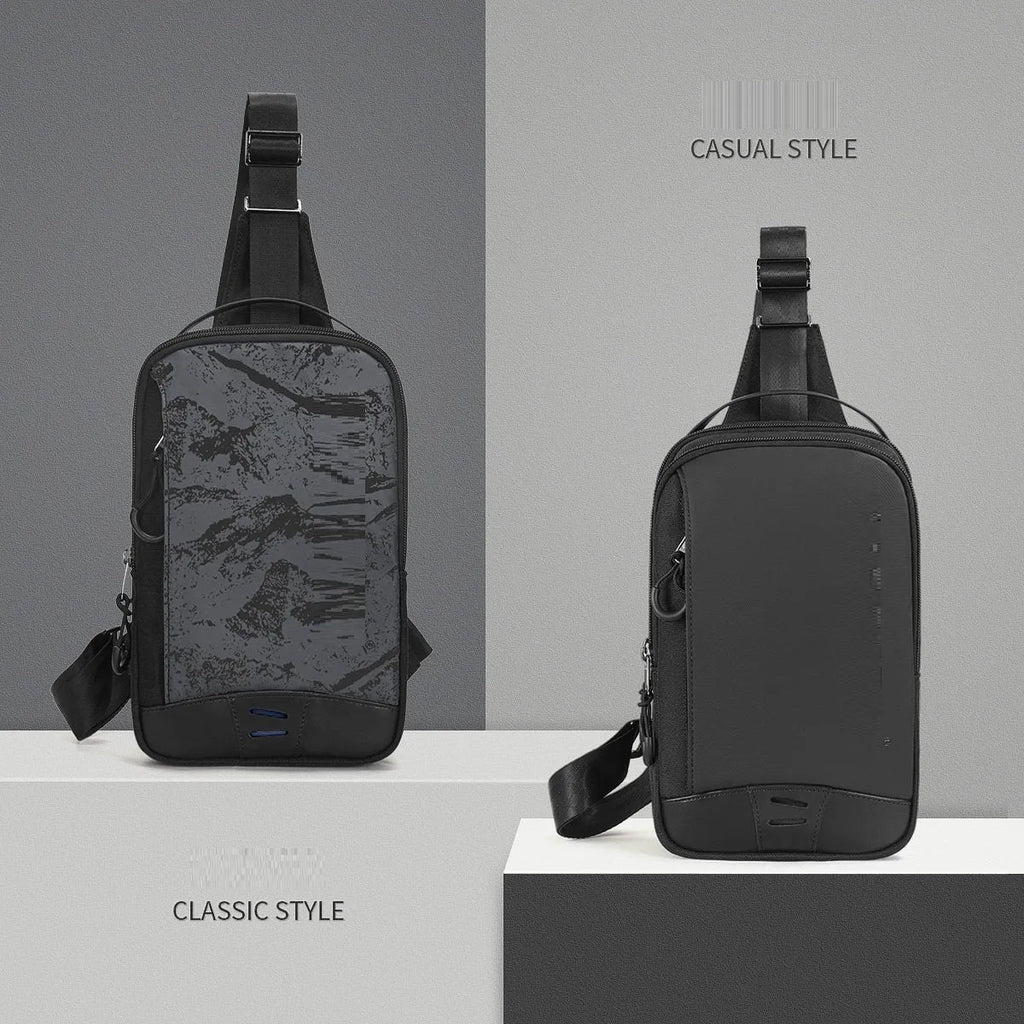 Casual black TPU waterproof chest pack with single shoulder strap and soft handle