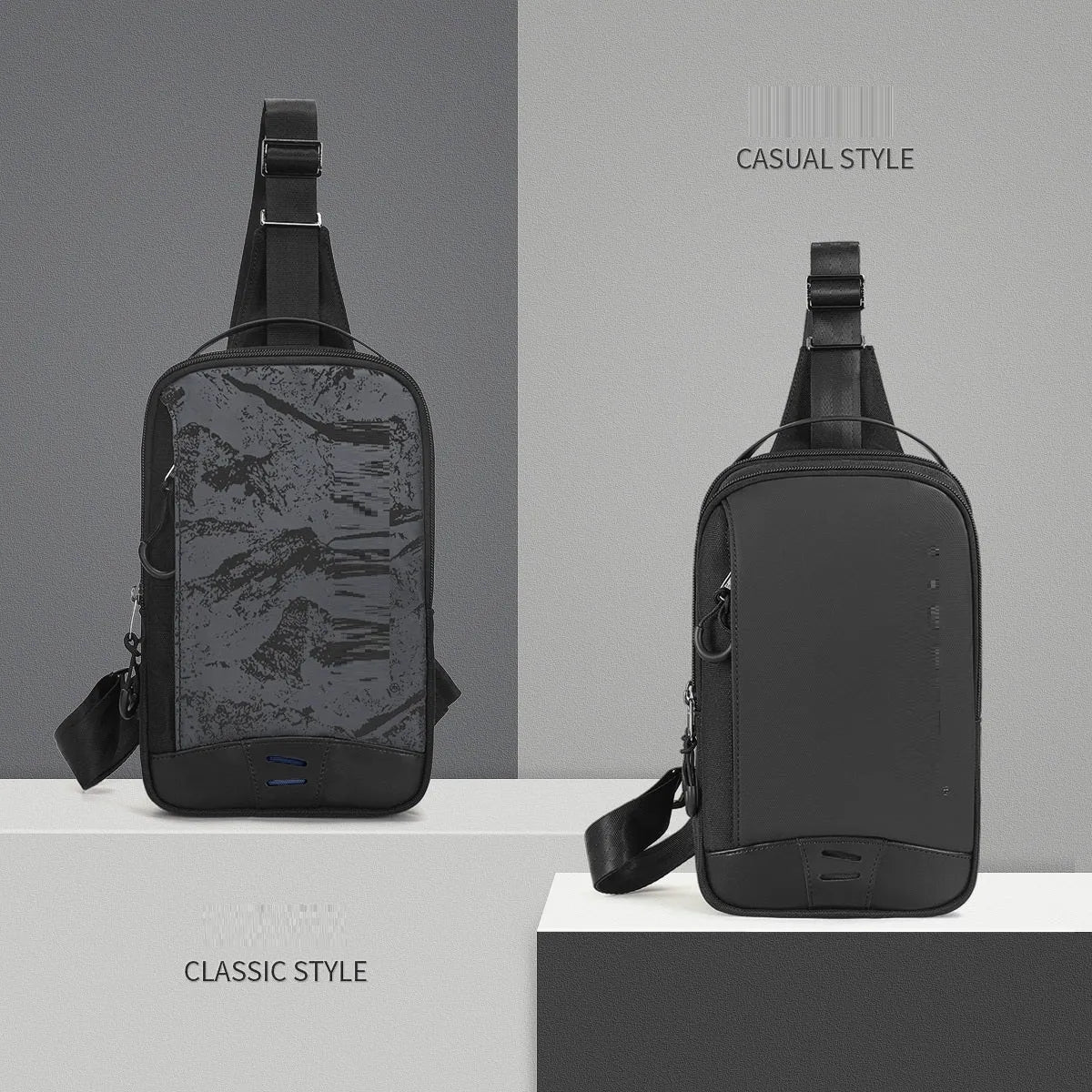 Casual black TPU waterproof chest pack with single shoulder strap and soft handle