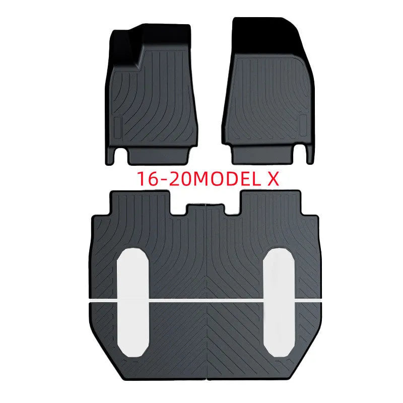 Rubber car floor mat for Tesla vehicles with TPE footrest section