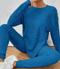 Women's black sunken stripe two-piece casual homewear set with regular sleeves