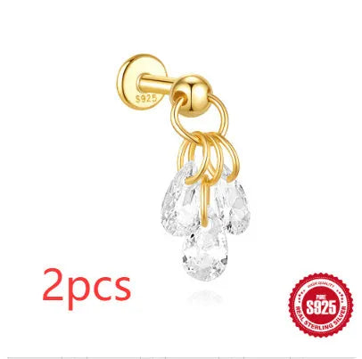 S925 sterling silver moon shape earrings with diamond embedded star detail in gold colour