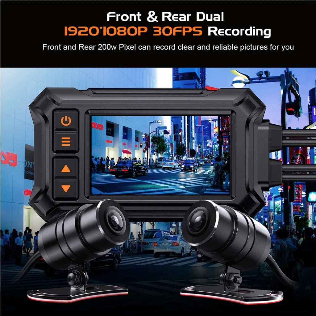 3 inch waterproof motorcycle dash camera with dual lenses and GPS module for front and rear recording