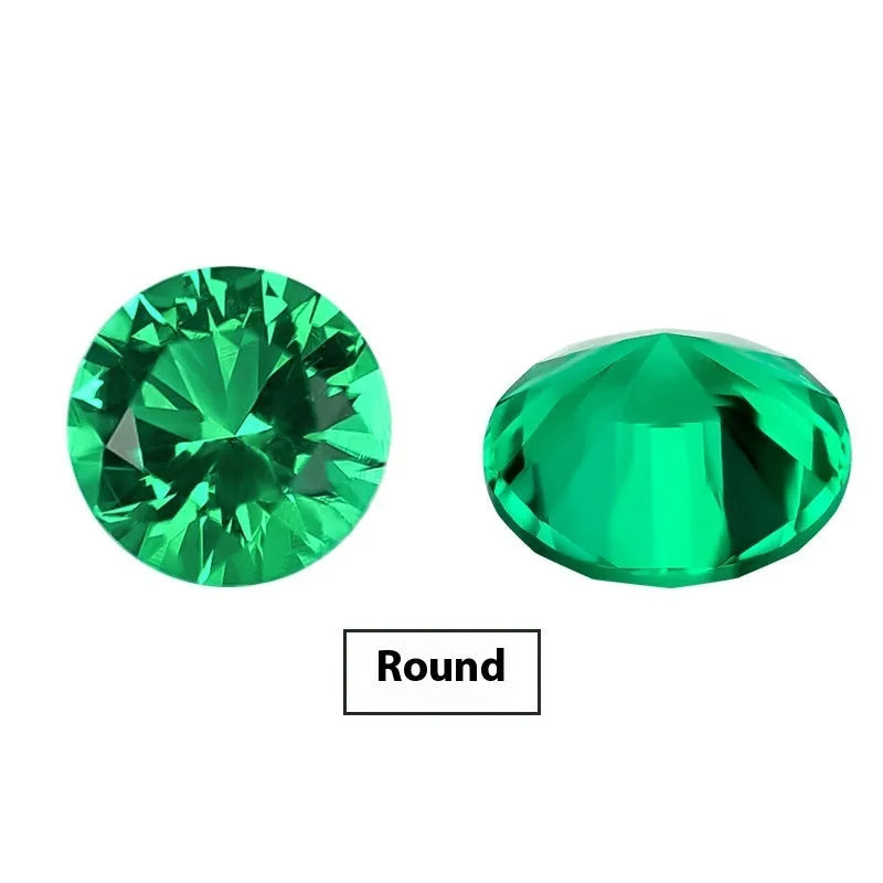 Cultivated emerald gemstone in Columbia green treasure colour showing round and rectangular shape options