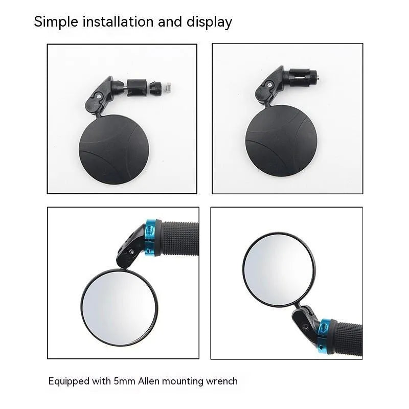 Black foldable convex rearview mirror showing 7cm reflector and adjustable stem.
