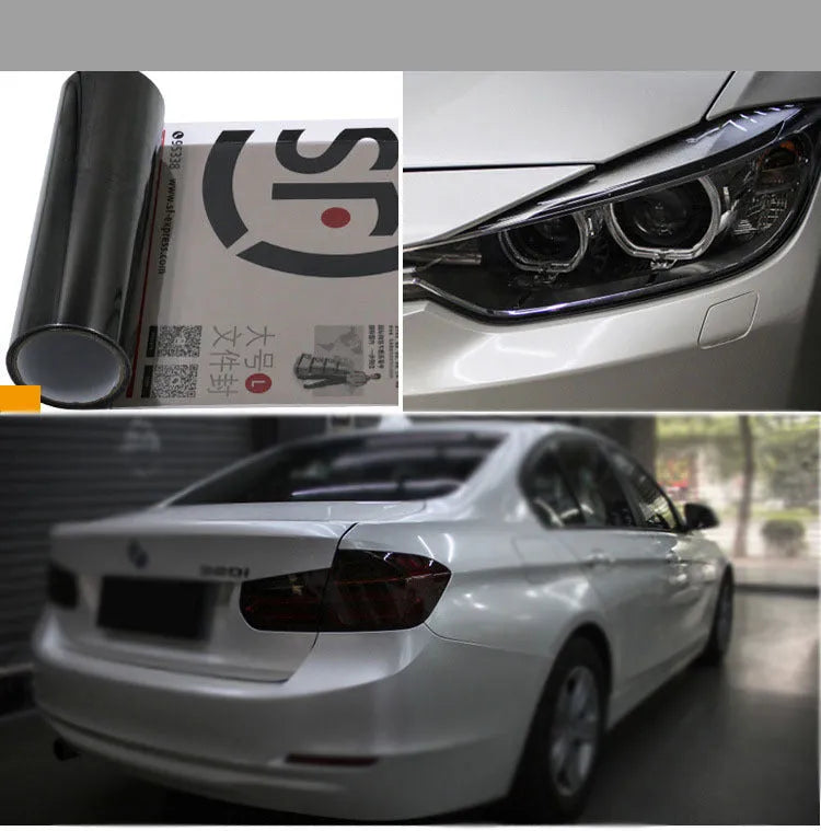 30cm wide plastic car lamp protective film on LED headlight showing transparent protection