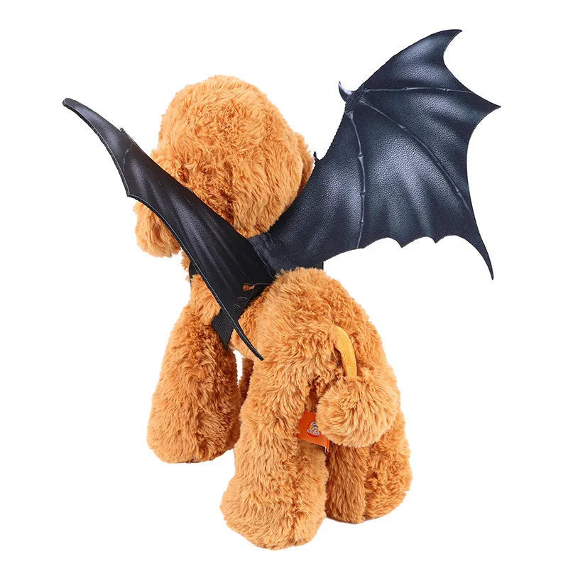Black cloth bat wing costume for a dog or cat on a Halloween background
