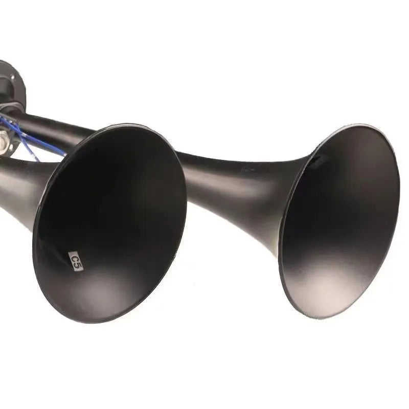 Black dual trumpet 300DB super loud air horn kit with compressor for 12V and 24V vehicles
