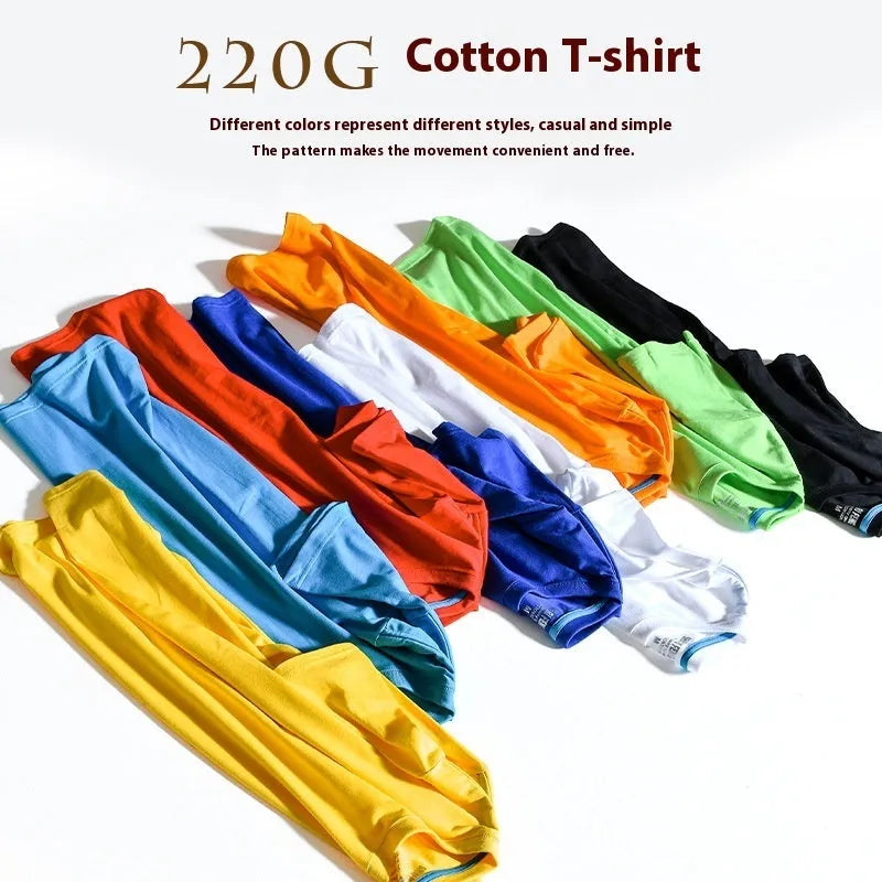 Men's solid colour cotton round neck t-shirt on hanger showing short sleeve design