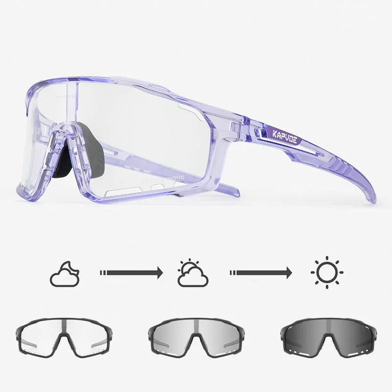 TR90 photochromic cycling sports goggles with a semi-rimless frame in one of 14 available colours.