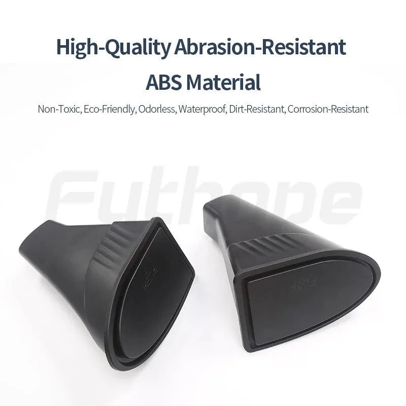 Two black ABS plastic car door storage boxes for Tesla Model Y front door pockets