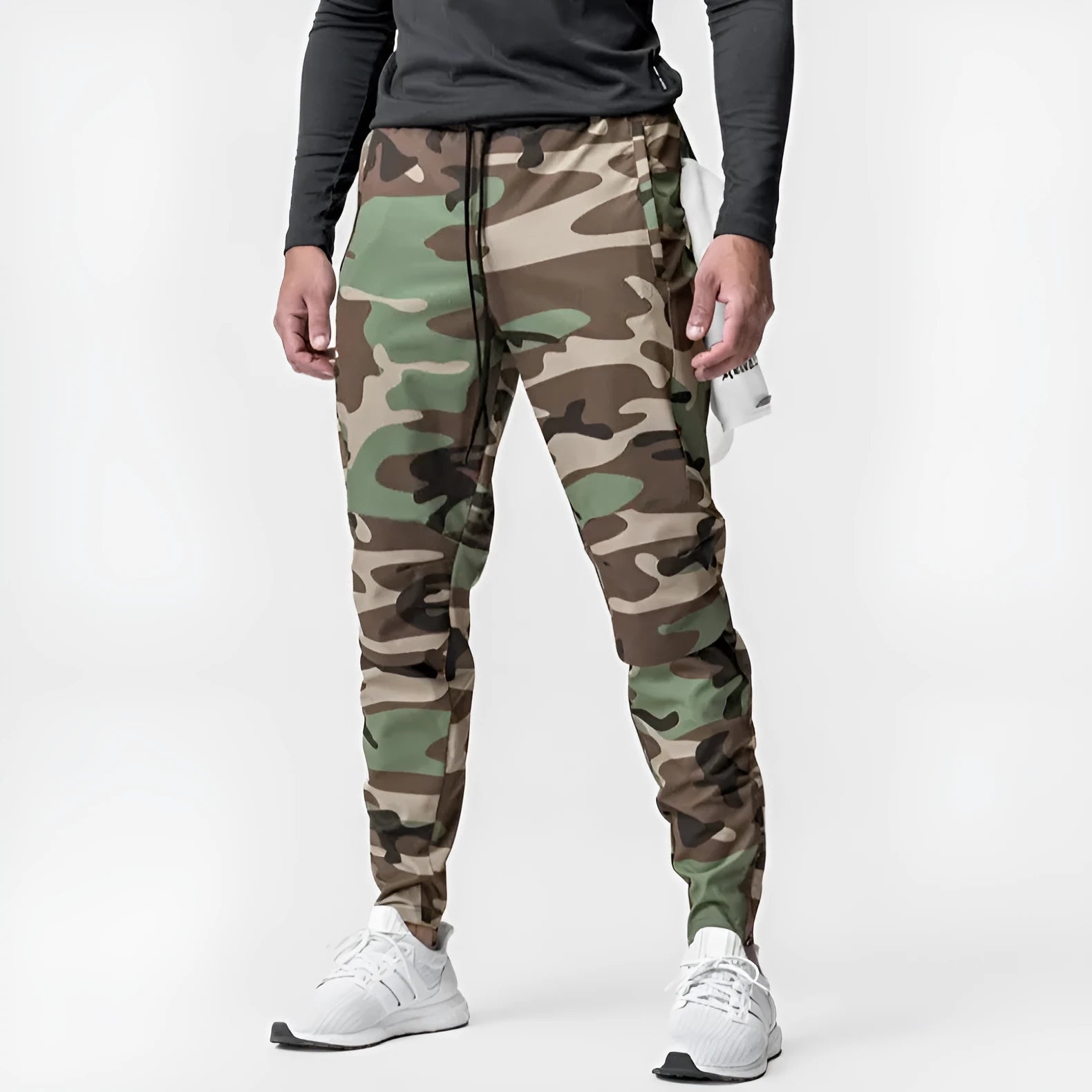 Men's grey ankle-tied fitness trousers with loose casual cut for exercise