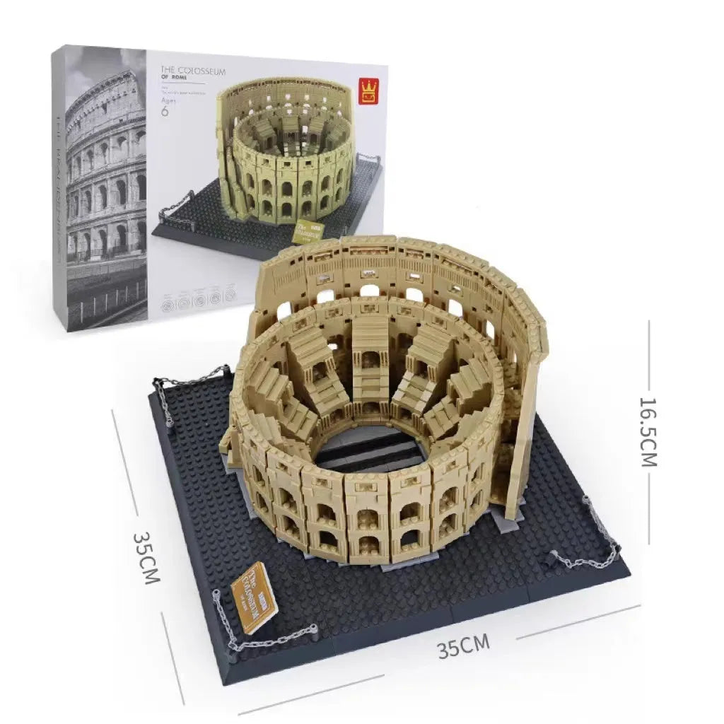Wange building block set showing over 800 small ABS plastic pieces for constructing global landmark models.