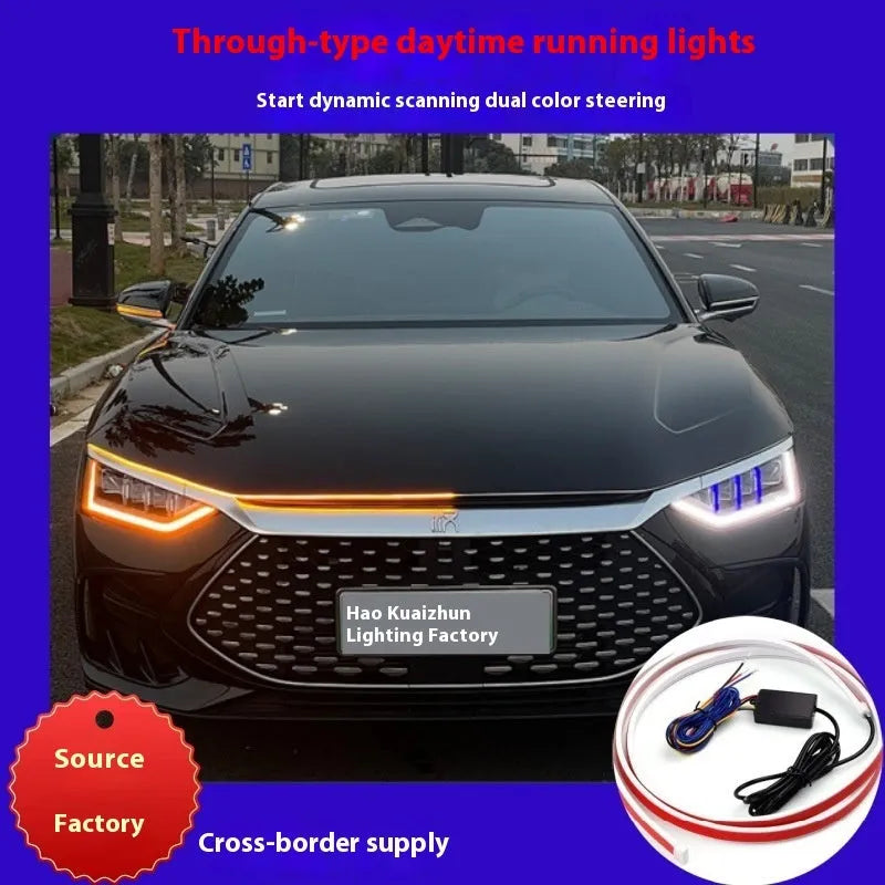 Modified car silicone LED dynamic scanning daytime light strip with control box, white yellow light