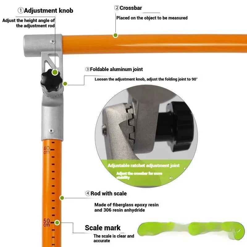 Telescopic cargo truck height measuring rod shown extended, with clear measurement scale visible.