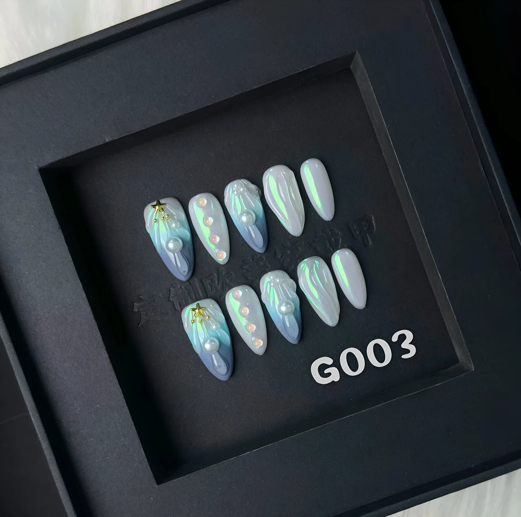 HAILANG blue plastic shell nail stickers with wearable armour tips in XS, S, M, L sizes