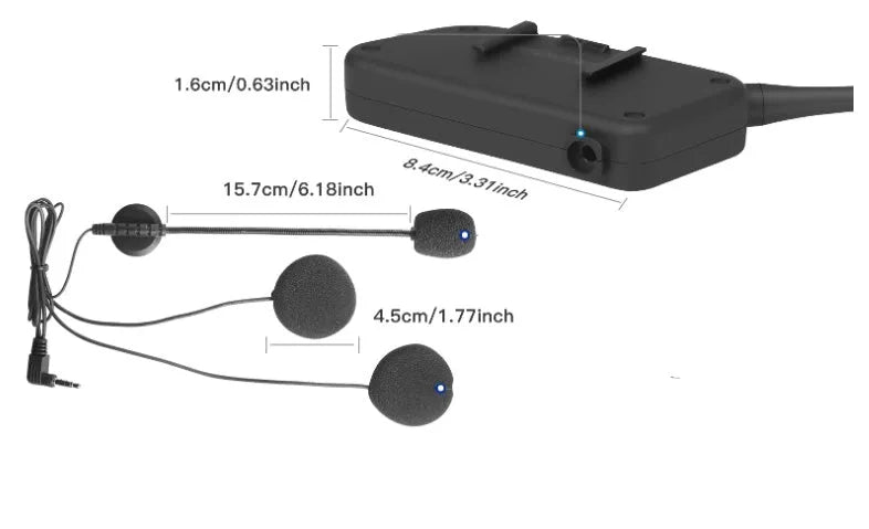 V6 Pro motorcycle helmet Bluetooth intercom unit with mounting clip and wired headphones