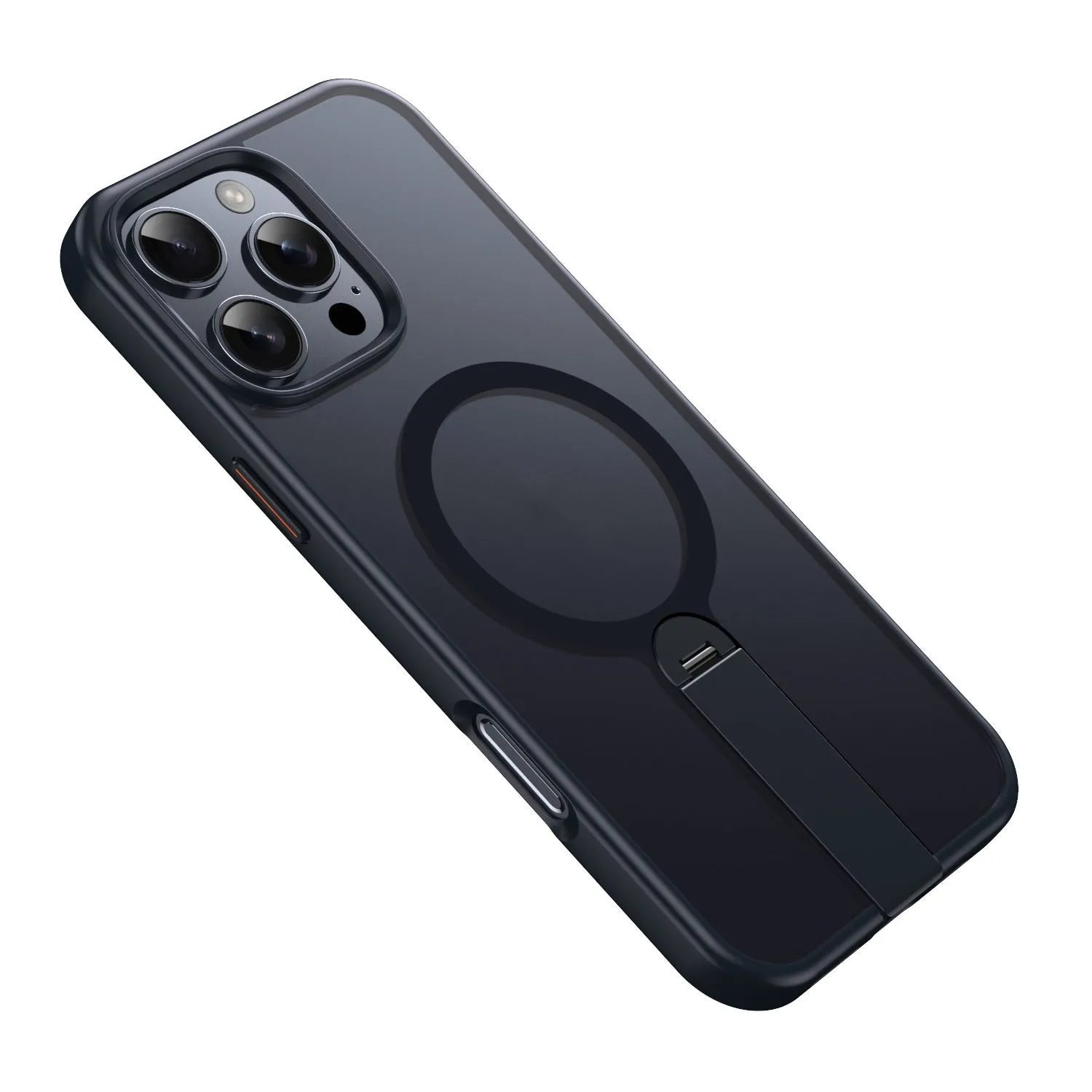 Matte Black magnetic hidden bracket phone case for iPhone 16 Pro Max with TPU PC construction and anti-fingerprint finish
