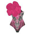 Women's white floral print one-piece swimsuit with matching wrapped skirt